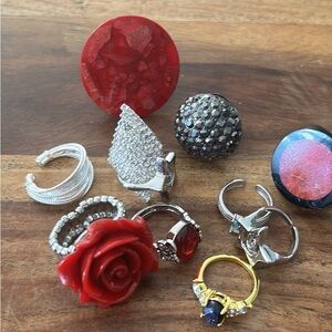 Assortment of Red & Silver Coloured Women's Costume Jewelry Rings